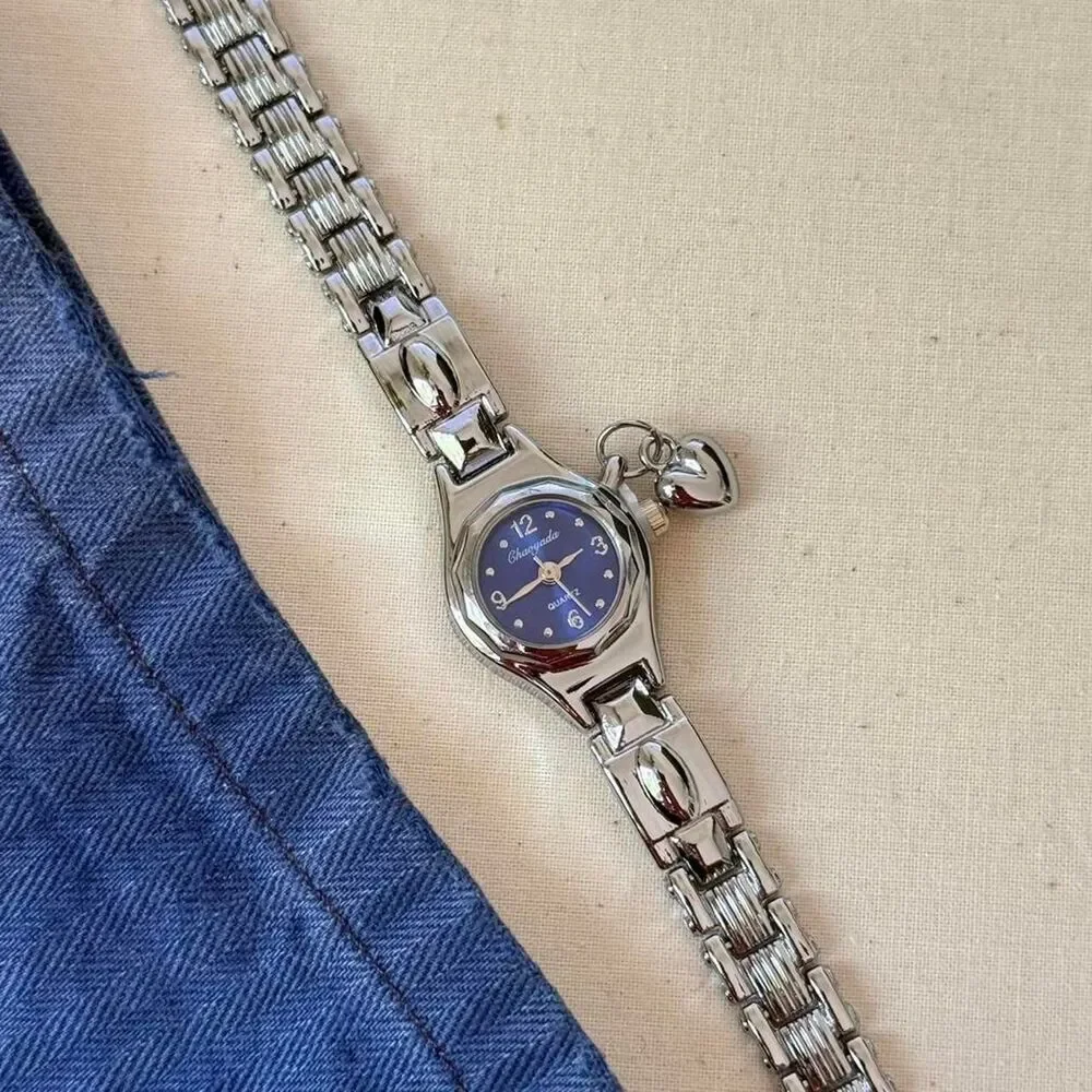 y2k silver cute round stainless steel quartz watch
